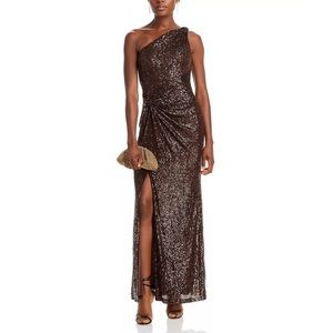 Eliza J One Shoulder Brown Sequin Dress